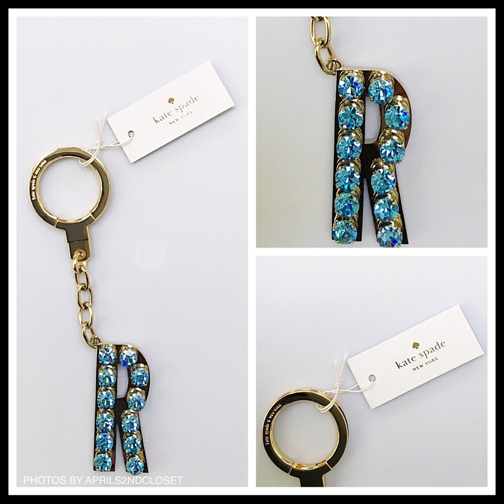 KATE SPADE PAVE CRYSTAL BAG CHARM “R” KEY RING - Picture 8 of 8